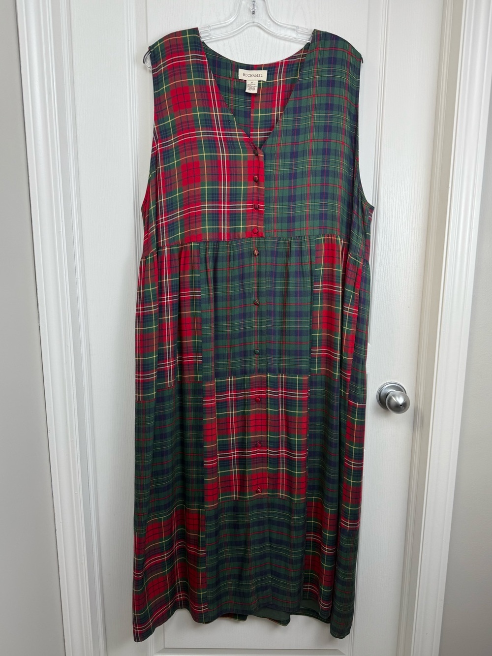 Vintage Plaid Tartan Maxi Pinafore Dress Size XL Red Green - Picture 2 of 7